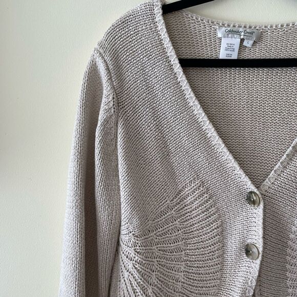 Coldwater Creek Chunky Knit Cardigan Women's Large Cream - Picture 3 of 4